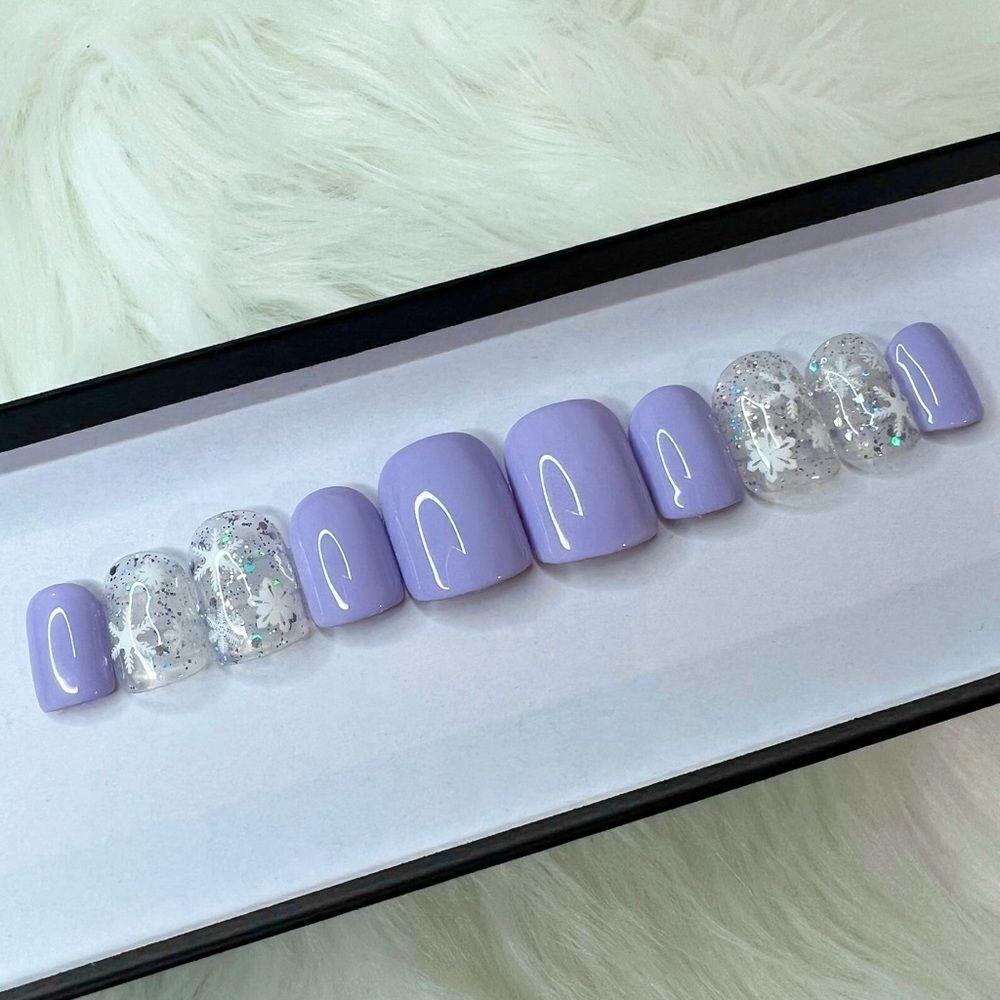 Purple Snow Flakes Custom Press On Nails | High Quality Nails | Handmade
